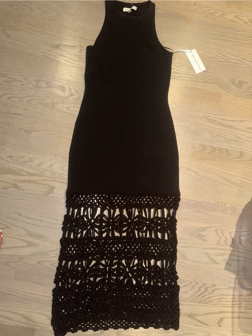 Torn by Ronny Kobo Black Dress with Crochet Panel